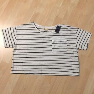 New Hollister Crop Top Shirt White & Blue Stripes